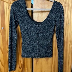 HOLLISTER OMBRE CROPPED TOP WOMENS S BLACK GRAY LONG SLEEVE STRETCH WIDE CREW